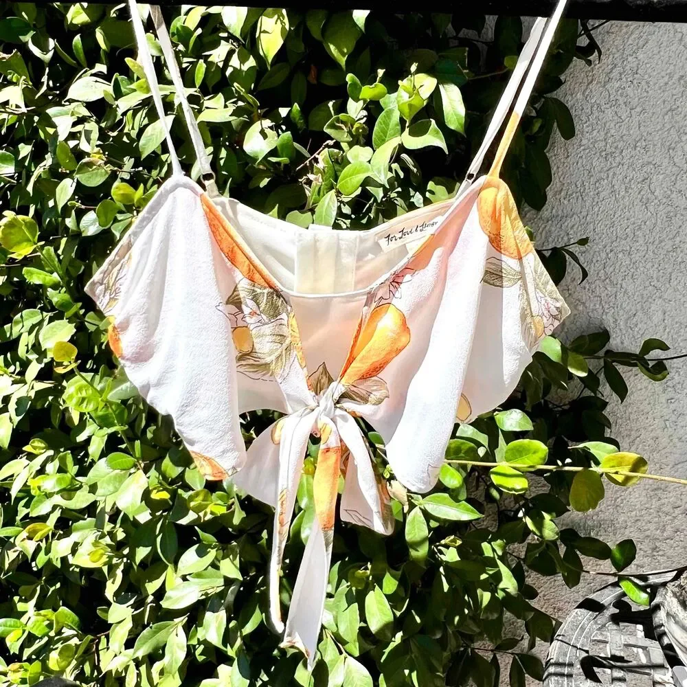 For Love & Lemons Lemonade Tie Front Crop Top White Yellow Size Small - Picture 3 of 6